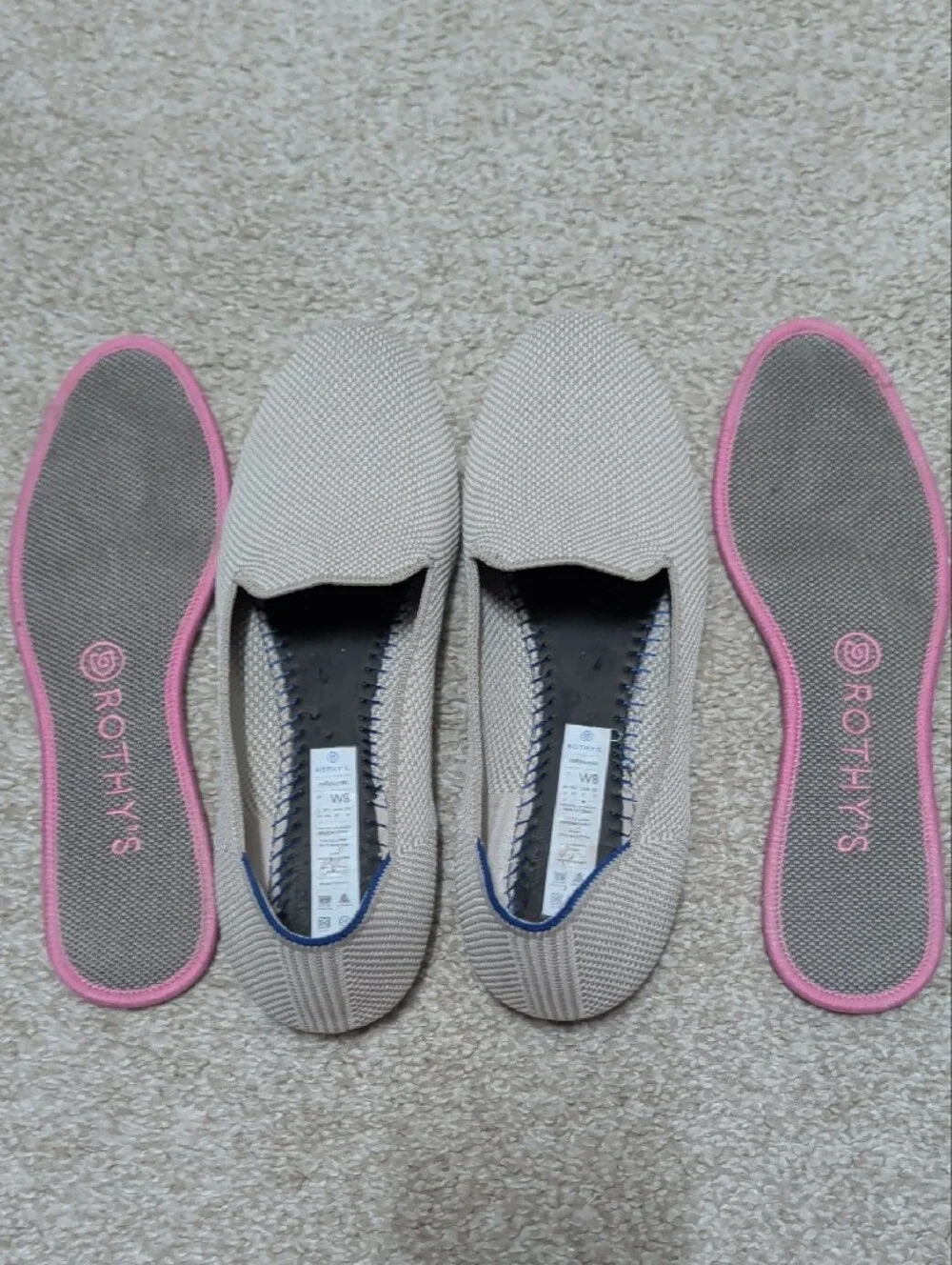 🌱 Rothy 🌱 Loafer Slip-On Flats in Light Beige / Cream Sz 8 GUC
